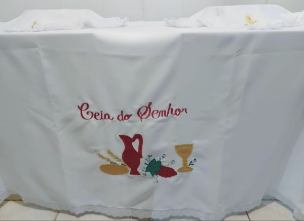 Kit santa ceia toalha branca kit c/ 3 peças